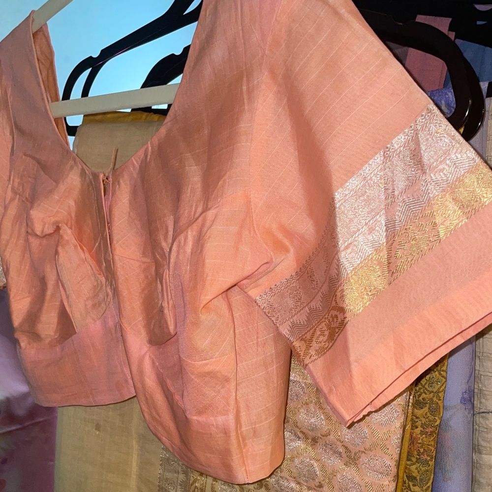 Peach Choli Blouse with Gold Accents (Saree Sold Separately)